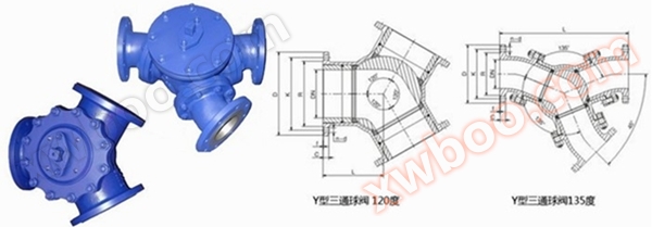 <strong>蜗轮120度Y型三通球阀</strong>图